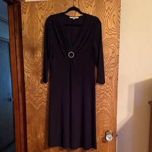 Evan Picone Black Long Sleeve Dress with Ring Accent